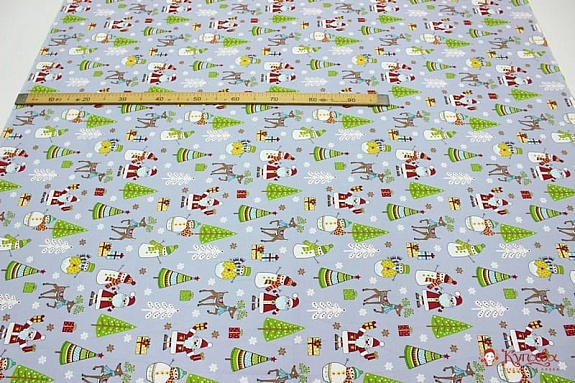 Рогожка "Новогоднее настроение" цв.серо-голубой, ш.1.5м, хлопок-100%, 180гр/м.кв