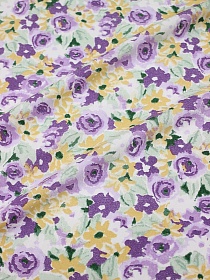Штапель "Цветочное наслаждение" цв.фиолетовый, ш.1.45м, вискоза-100%, 110гр/м.кв 