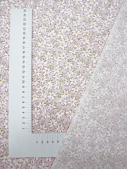Сатин "Хоровод ромашек" цв.жемчужная роза, ш.1.60м, хлопок-100%, 110гр/м.кв