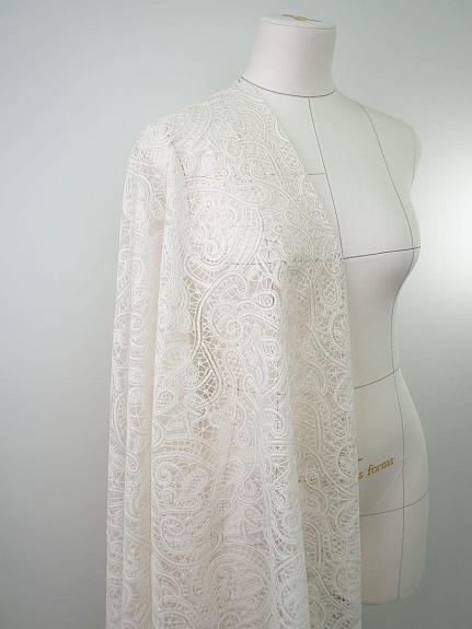 Кружевное полотно "Милада" (фестон с 2х ст.)  цв.кремовый, ш.1.3м, хлопок-80%, нейлон-20%, 90гр/м.кв