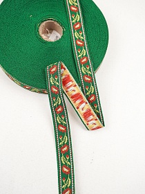 Жак.лента 18мм Красные маки на зеленом, рис.9180/3