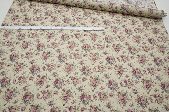 Сатин "Цветочное послание" цв.светло-бежевый, ш.1.6м, хлопок-100%, 110гр/м.кв