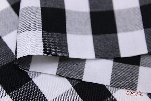 Перкаль пестроткан. блузочно-сорочеч."Средняя черно-белая клетка(1.4*1.4см)", ш.1.5м, хлопок-100%