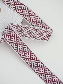 Жак.лента 24мм Темный вишнево-коричневый орнамент на белом, рис.9708/8