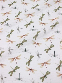 Муслин двухслойный с эф.жатости "Порхающие стрекозы", ш.1.4м, хлопок-100%, 120гр/м.кв