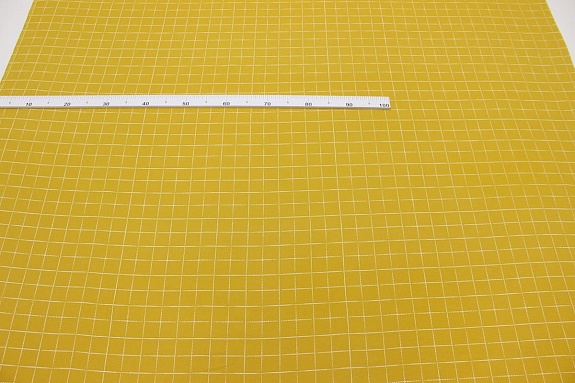 Теплый хлопок "Клетка-пунктир на желто-горчичном", ш.1.5м, хлопок-100%, 150гр/м.кв