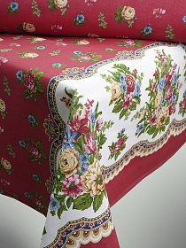Рогожка "Царица цветов - букеты по кайме" цв.т.красно-бордовый, СОРТ2, ш.1.5м, хл-100%, 160гр/м.кв