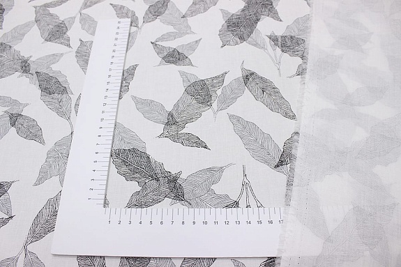 Плательный хлопок "Крупные листья на белом", ш.1.5м, хлопок-100%, 115гр/м.кв