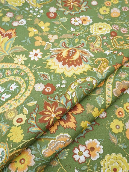 Сатин "Турецкий мотив" цв.кленово-зеленый, ш.2.5м, хлопок-100%, 120гр/м.кв