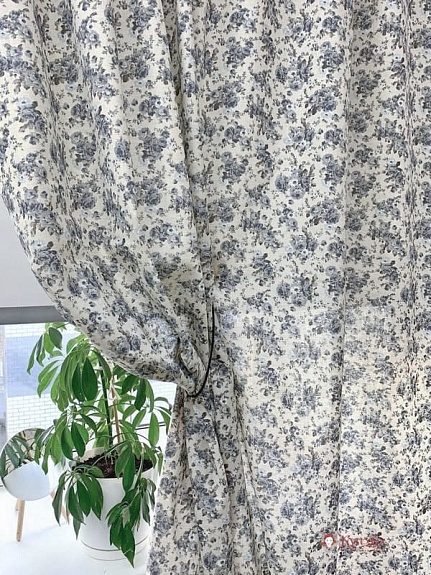 Полулен "Серо-голубые розочки" (на суровом), ш.1.5м, хлопок-70%, лен-30%, 140гр/м.кв