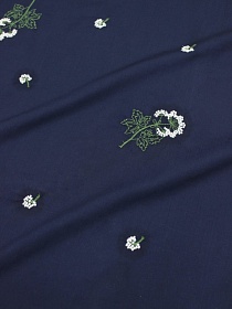 Перкаль Премиум с вышивкой "Луговой цветок" цв.чернильно-синий, СОРТ2, ш.1.53м, хл-100%, 115гр/м.кв