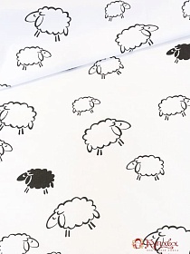 Поплин "Черно-белые овечки на белом", СОРТ2, ш.1.5м, хлопок-100%, 110гр/м.кв
