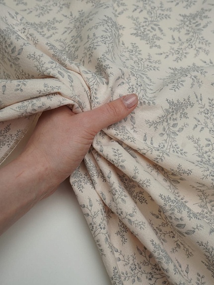 Мерный лоскут (ткань в отрезах) - Теплый хлопок "Осенние травы" цв.кремовый, ш.1.5м, хлопок-100%