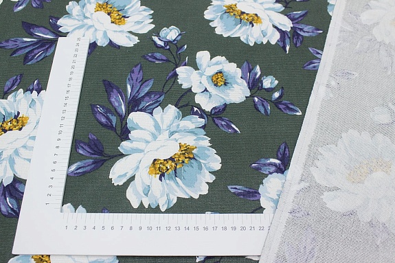 Рогожка "Пиония" цв.темный серо-зеленый, ш.1.5м, хлопок-100%, 165гр/м.кв