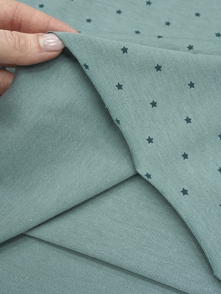 Трикотаж Кулир.гладь "Звездочки" цв.темно-голубая ель, ш.1.96м (0,98м*2), Карде, хлопок-100%,145гр/м.кв