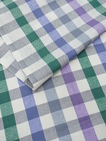 Холст полотенечный "Средняя клетка" цв.серый/зеленый, ш.0.5м, лен-30%, хлопок-70%, 140гр/м.кв