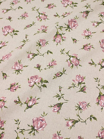 Полулен "Розовые бутоны роз" (на суровом), ВИД2, ш.1.5м, лен-30%, хлопок-70%, 140гр/м.кв