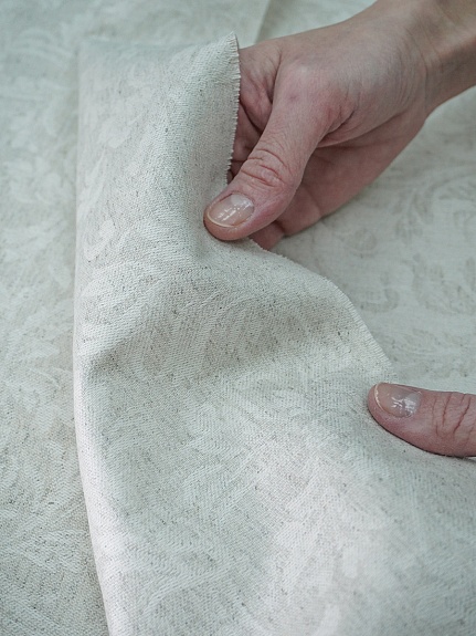 Полульняной жаккард "Перепев" цв.св.бежево-серый, ш.1.6м, лен-50%, хлопок-50%, 210гр/м.кв