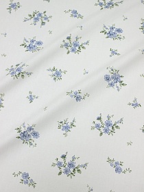Сатин "Голубые букетики" цв.белый, ш.2.35м, хлопок-100%, 110гр/м.кв