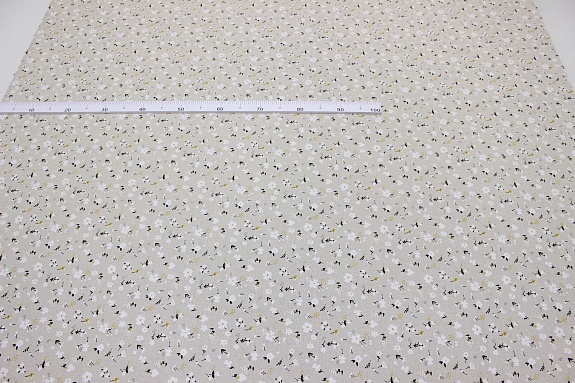 Полулен "Мелкие белые цветочки" (на суровом), ВИД2, ш.1.5м, лен-30%, хлопок-70%, 140гр/м.кв