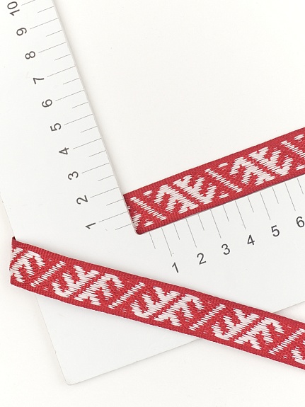 Жак.лента 18мм Славянский оберег "Гребешки" цв.темно-красный/белый