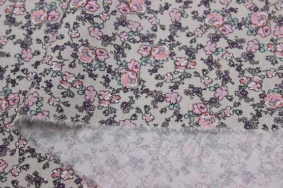 Вискоза с хлопком "Дарина (розовые цветочки)", ш.1.49м, хлопок-50%, вискоза-50%, 90гр/м.кв