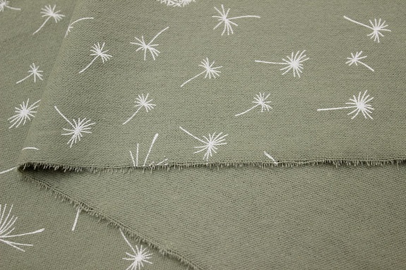 Теплый хлопок "Одуванчиковый ветер на св.оливково-сером", СОРТ2,  ш.1.45м, хлопок-100%, 150гр/м.кв