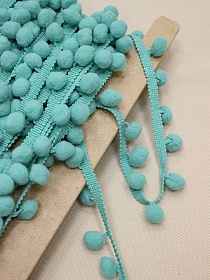 Тесьма "Помпоны" цв.мятно-бирюзовый, шир.тесьмы без помпона-10мм; помпон Ø-15мм, п/э-100%