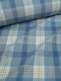 Мерный лоскут Фуле "Клетка" цв.темно-голубой/сливочный, ш.1.45м, хлопок-100%, 145гр/м.кв