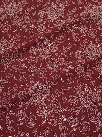 Теплый хлопок "Букеты пионов на красно-коричневом", ш.1.5м, хлопок-100%, 160гр/м.кв
