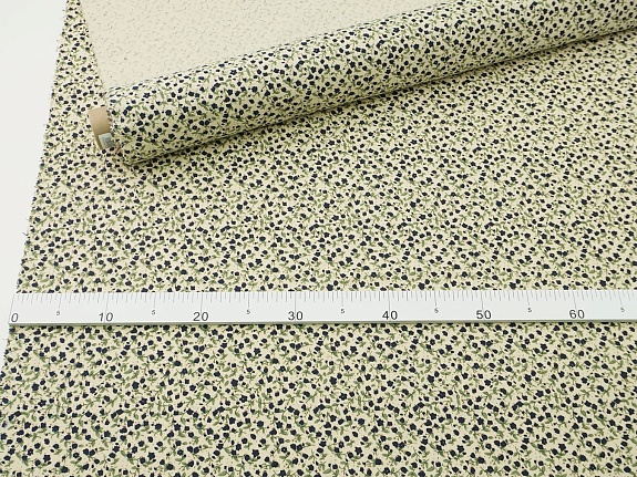 Теплый хлопок "Чернильные лютики на телесно-желтом", СОРТ2, ш.1.5м, хлопок-100%, 170гр/м.кв