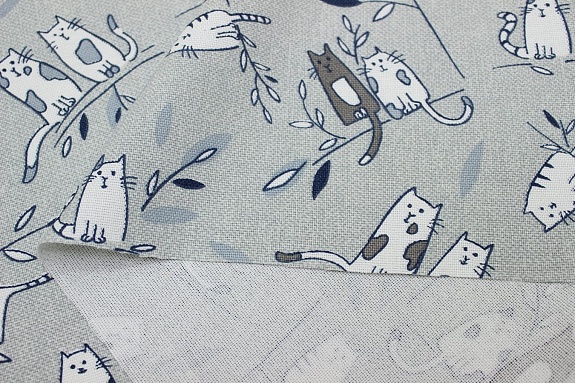 Мерный лоскут (ткань в отрезах) - Рогожка "Кошачье рандеву", ш.1.5м, хлопок-100%, 165гр/м.кв