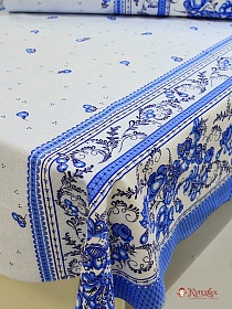 Рогожка "Птицы гжель по кайме", ш.1.5 м,  хлопок-100%, 165гр/м.кв