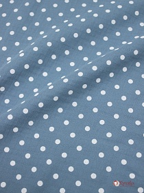 Муслин двухслойный с эф.жатости "Белый горох (6мм)" цв.лазурно-серый винтаж, СОРТ2, ш.1.35м, хл-100%