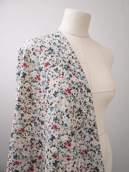 Полулен "Цветочный луг" цв.морская волна, ш.1.5м, лен-30%, хлопок-70%, 140гр/м.кв