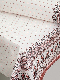 Полулен "Вышивка павлины на молочном", СОРТ2, ш.1.5м, лен-30%, хлопок-70%, 145гр/м.кв