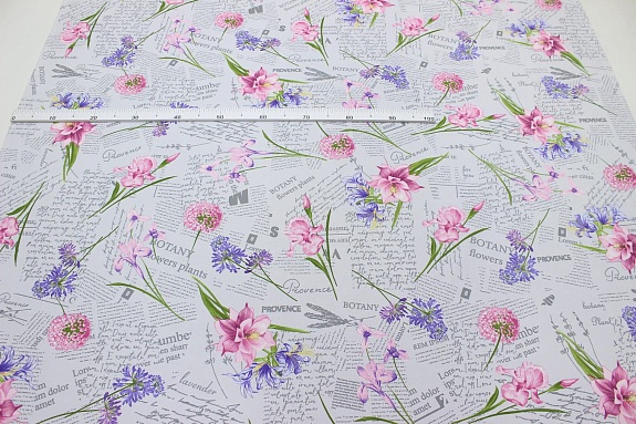 Рогожка "Садовая флористика" цв.бледный серо-голубой, ш.1.5м, хлопок-100%, 165гр/м.кв