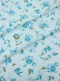 Штапель "Пастельные розы на голубом", ш.1.45м, вискоза-100%, 100гр/м.кв