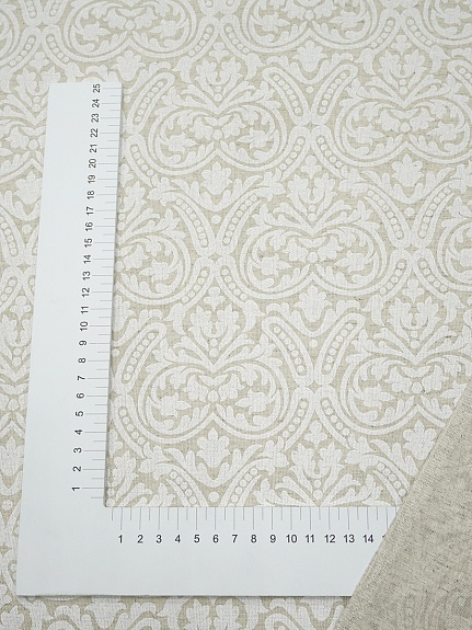 Полулен "Белый орнамент" (на суровом), ш.1.5м, лен-30%, хлопок-70%, 155гр/м.кв