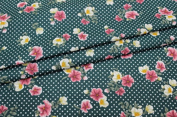 Бязь "Ипомея на темно-зеленом", ш.1.5м, хлопок-100%, 120гр/м.кв