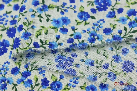 Поплин "Синий мелкий цветок" цв.шампань, ш.2.2м, хлопок-100%, 105гр/м.кв