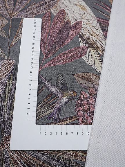 Интерьерный хлопок "Тропический винтаж" цв.т.серый, ш.1.5м, хлопок-100%, 245гр/м.кв