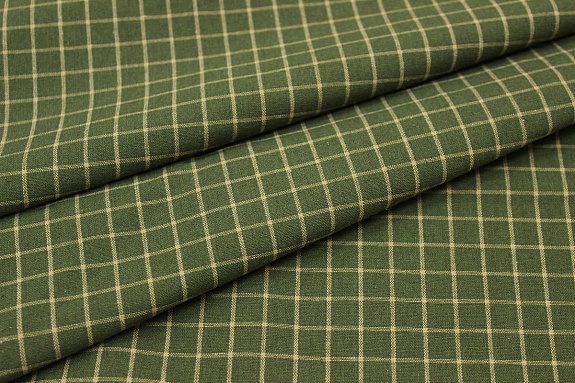 Пестрядь "Бежевая клетка (12*12мм) на т.болотно-зеленом", ш.1.46м, хлопок-95%, п/э-5%, 140гр/м.кв