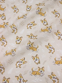 Ситец детский "Озорные корги", СОРТ2, ш.0.95м, хлопок-100%, 96гр/м.кв