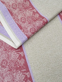 Мерный лоскут Холст полотенечный жаккард "Букет ромашек" цв.малиновый, ш.0.5м, лен-30%, хл-70%, 210гр/кв.м