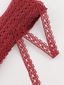 Кружево цв.бордово-красный, ш.12мм, хлопок-90%, п/э-10%, 10м, рис.071/17