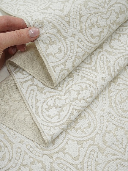 Полулен "Белый орнамент" (на суровом), ш.1.5м, лен-30%, хлопок-70%, 155гр/м.кв