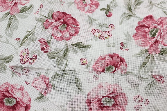 Ткань для столового белья с пропиткой "Розовые пионы на белом", ш.1.45м, хл-50% п/э-50%, 170гр/м.кв