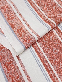 Холст полотенечный жаккард "Красная вышивка на белом", ш.0.5м, лен-30%, хлопок-70%, 210гр/м.кв
