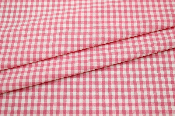 Вареный (стираный) хлопок "Клетка (0.4*0.4см)" цв.розовый коралл, ш.2.5м, хлопок-100%, 110гр/м.кв